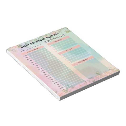 pastel Groene en Perzik Rozen Dagelijks schema Notitieblok (Schuin)
