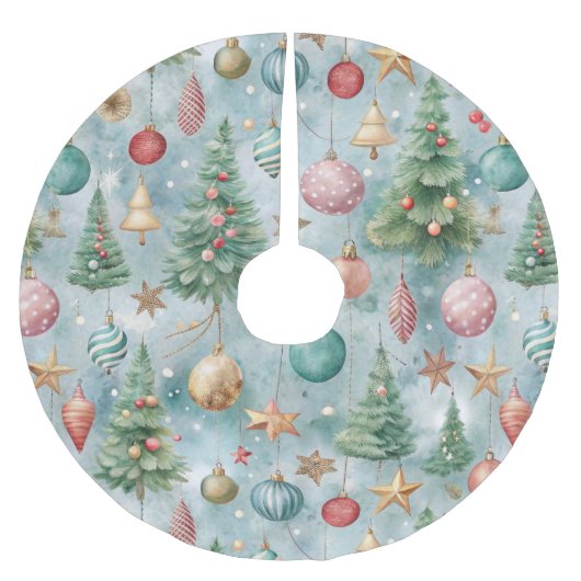 PASTEL GROENE EN RODE KERST ORNAMENTEN & BOMEN KERSTBOOM ROK (Voorkant)