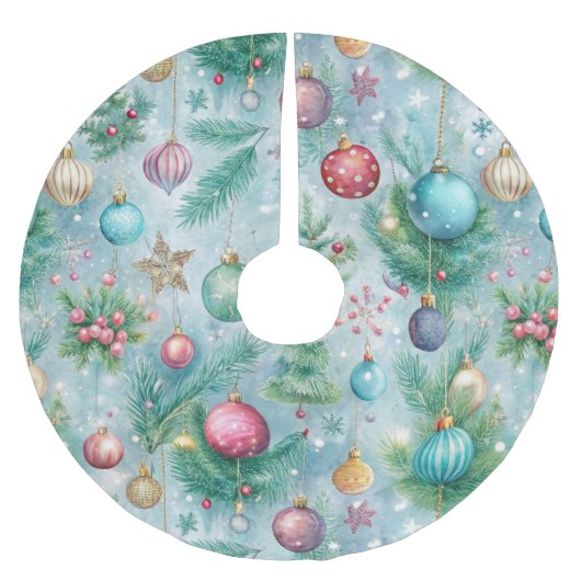 PASTEL GROENE EN RODE KERST ORNAMENTEN & BOMEN KERSTBOOM ROK (Voorkant)