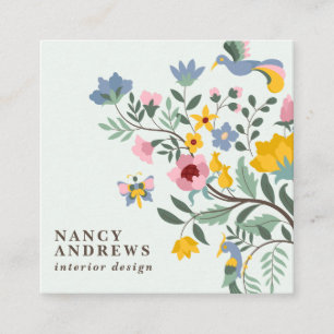 Pastel groene floral bouquet whimsical-illustratie vierkante visitekaartje