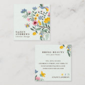 Pastel groene floral bouquet whimsical-illustratie vierkante visitekaartje (Voorkant / Achterkant)