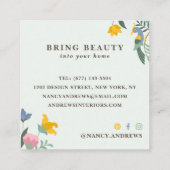 Pastel groene floral bouquet whimsical-illustratie vierkante visitekaartje (Achterkant)