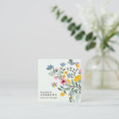 Pastel groene floral bouquet whimsical-illustratie vierkante visitekaartje (Staand voorkant)