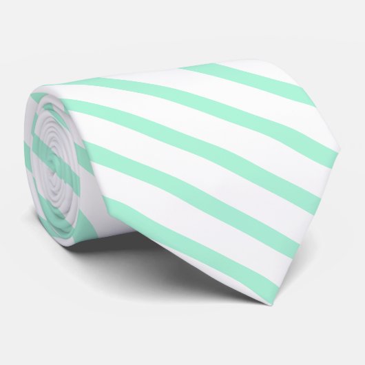 Pastel Groene Mint Stripes Solid Color Stropdas (Opgerold)