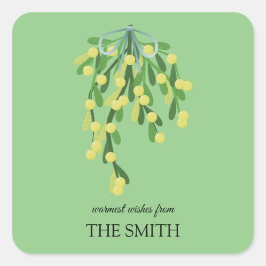 Pastel-groene mistletoe vierkante sticker (Voorkant)