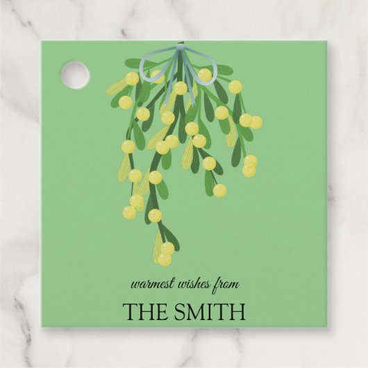 Pastel-groene mistletoe-vierkante sticker bedankjes labels (Voorkant)