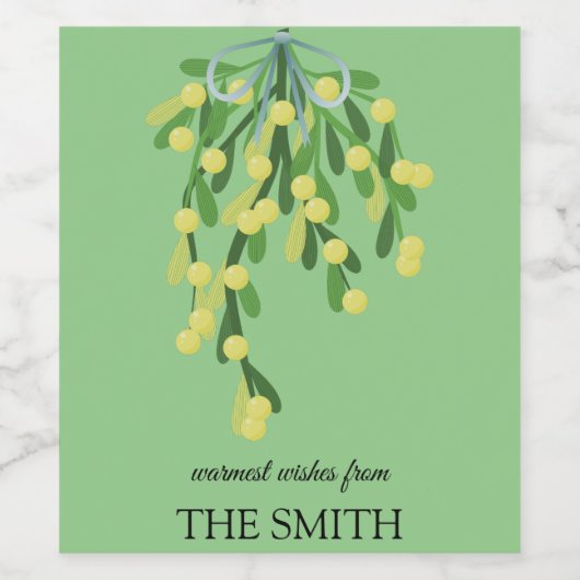 Pastel-groene mistletoe wijn etiket (Enkel label)