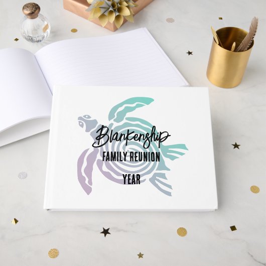 Pastel Groene Paarse Tribal Turtle Familie Reünie Gastenboek (Voorkant open)