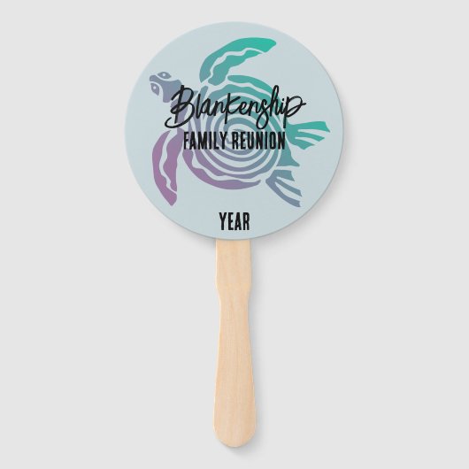 Pastel Groene Paarse Tribal Turtle Familie Reünie Handwaaier (Voorkant)