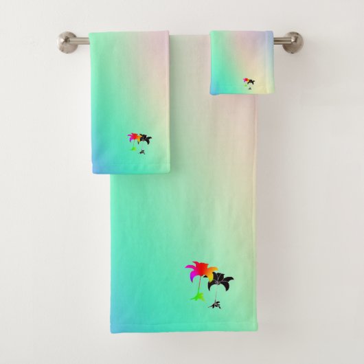 Pastel Groene Regenboog Zwart Bloemen Gift Bad Handdoek (Insitu)