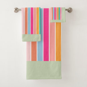 Pastel Groene Retro Regenboog Bad Handdoek
