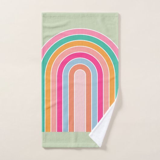 Pastel Groene Retro Regenboog Bad Handdoek
