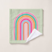Pastel Groene Retro Regenboog Bad Handdoek (Wasdoekje)