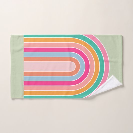 Pastel Groene Retro Regenboog Bad Handdoek (Handdoek)