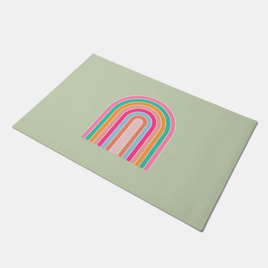 Pastel Groene Retro Regenboog Deurmat (Schuin)