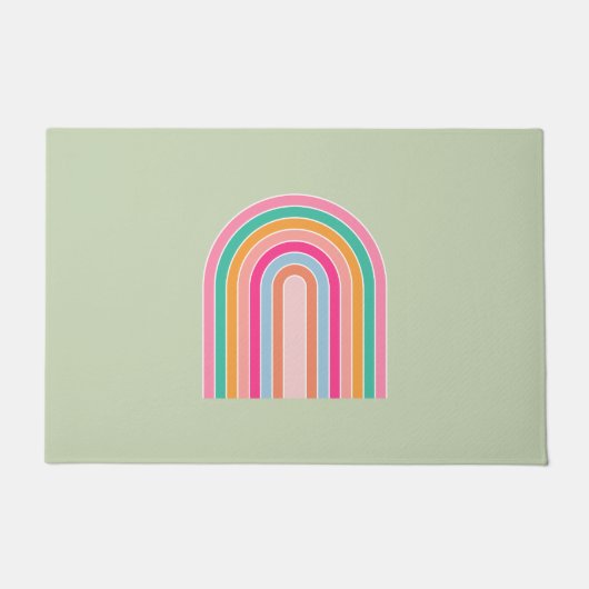 Pastel Groene Retro Regenboog Deurmat (Voorkant)
