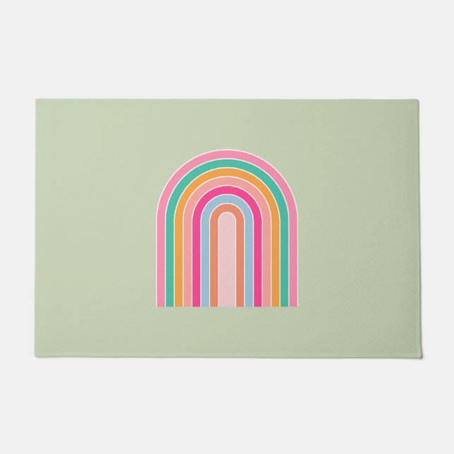 Pastel Groene Retro Regenboog Deurmat (Voorkant)