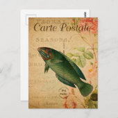  pastel groene reuzenvis Floral Frans Briefkaart (Voorkant / Achterkant)