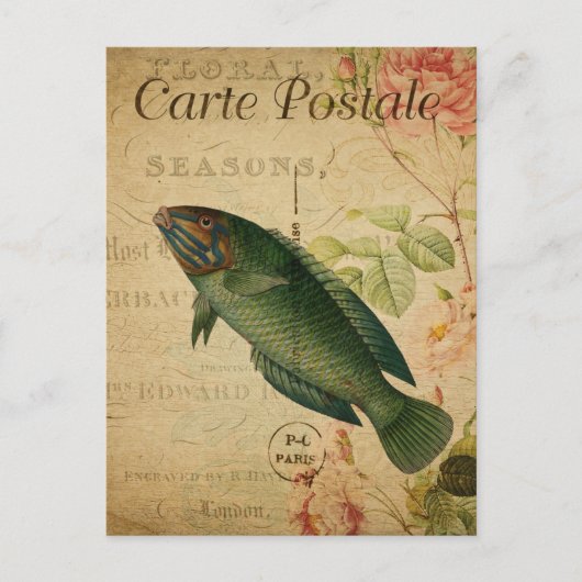  pastel groene reuzenvis Floral Frans Briefkaart (Voorkant)