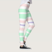 Pastel groene, roze, Paarse witte gestreepte Leggi Leggings (Rechts)