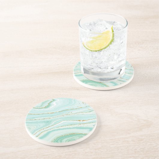 Pastel groene vloeibare marmer achtergrond zandsteen onderzetter (Zijkant)