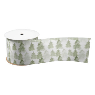 Pastel Groene Waterverf Kerstboom Patroon Satijnen Lint