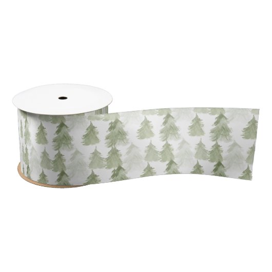 Pastel Groene Waterverf Kerstboom Patroon Satijnen Lint (Spoel)