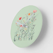 Pastel Groene Wilde Bloemen Design, Zomer Breeze, Ronde Klok (Hoek)