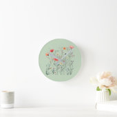 Pastel Groene Wilde Bloemen Design, Zomer Breeze, Ronde Klok (Huis)