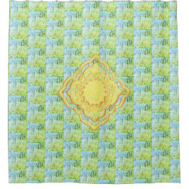 Pastel Groenen en gouden medaillons Abstracte kuns Douchegordijn