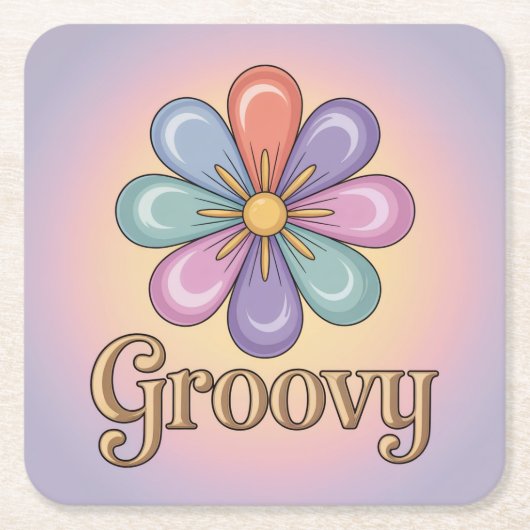 Pastel Groovy Flower Lavendel Onderzetter Set (Voorkant)