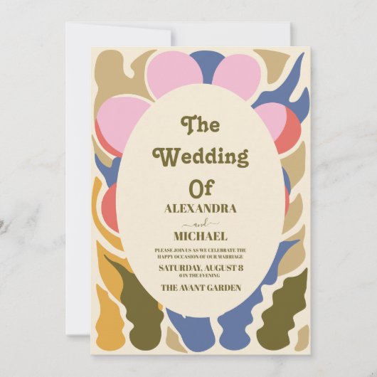 Pastel Groovy moderne madeliefje bloemenbruiloft Kaart (Voorkant)