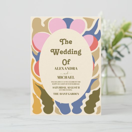 Pastel Groovy moderne madeliefje bloemenbruiloft Kaart (Staand voorkant)