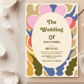Pastel Groovy moderne madeliefje bloemenbruiloft Kaart