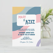 Pastel Groovy Retro 70s Bloemen bruiloft uitnodigi Kaart (Staand voorkant)