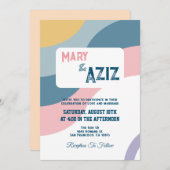 Pastel Groovy Retro 70s Bloemen bruiloft uitnodigi Kaart (Voorkant / Achterkant)