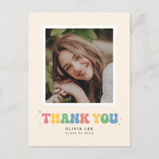 Pastel Groovy Retro Afstudeer Dankjewel Postcard Briefkaart