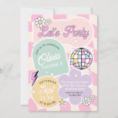Pastel Groovy Retro Let's Party Verjaardag Kaart (Voorkant)