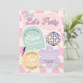 Pastel Groovy Retro Let's Party Verjaardag Kaart (Staand voorkant)