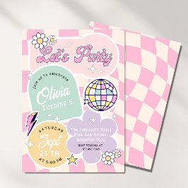 Pastel Groovy Retro Let's Party Verjaardag Kaart