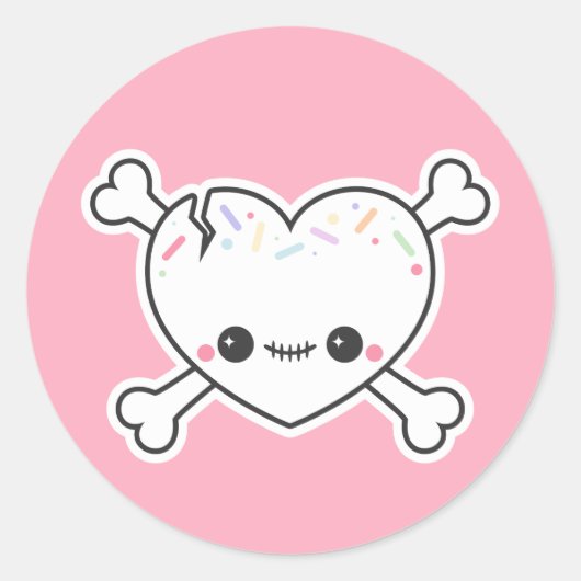 Pastel Grunge Cute Heart Skull Ronde Sticker (Voorkant)