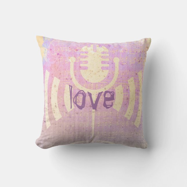 Pastel Grunge Love Music Pink Yellow Cushion Kussen (Voorkant)