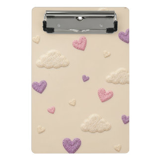 Pastel Haak Hartjes en Fluffy Wolken Patroon Mini Klembord