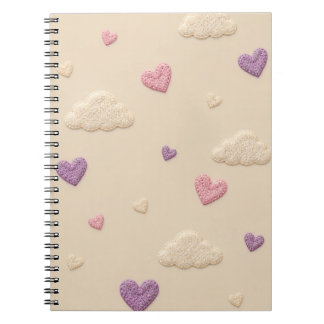Pastel Haak Hartjes en Fluffy Wolken Patroon Notitieboek