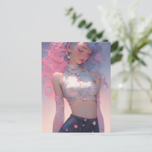 Pastel Haired Vrouw Briefkaart (Staand voorkant)