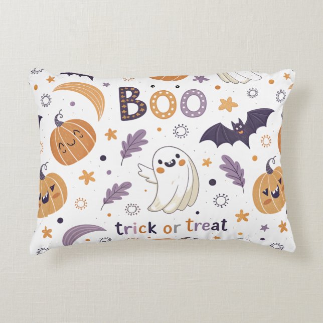 Pastel Halloween Accent Pillow – Cute Ghosts & Pum Accent Kussen (Voorkant)