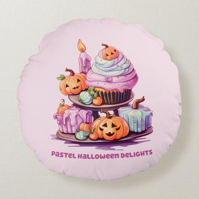 Pastel Halloween Delights Rond Kussen (Voorkant)