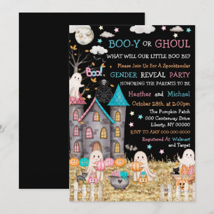 Pastel Halloween Gender Reveal Baby shower Kaart