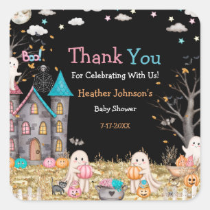 Pastel Halloween geslacht onthulling baby shower Vierkante Sticker