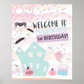 Pastel Halloween Ghost Birthday Welcome Sign. Poster (Voorkant)